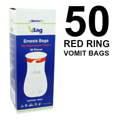VOMIT BAGS EMESIS BAGS 50 PIECES RED RING
